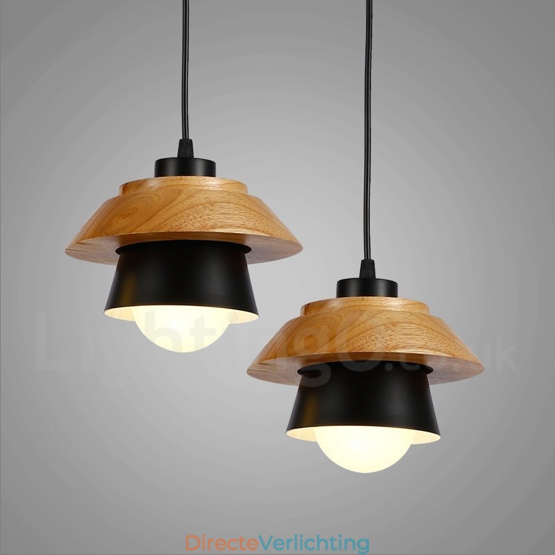 1-lichts moderne, eigentijdse houten hanglamp met aluminiumlegering kap