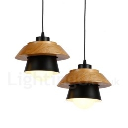 1-lichts moderne, eigentijdse houten hanglamp met aluminiumlegering kap
