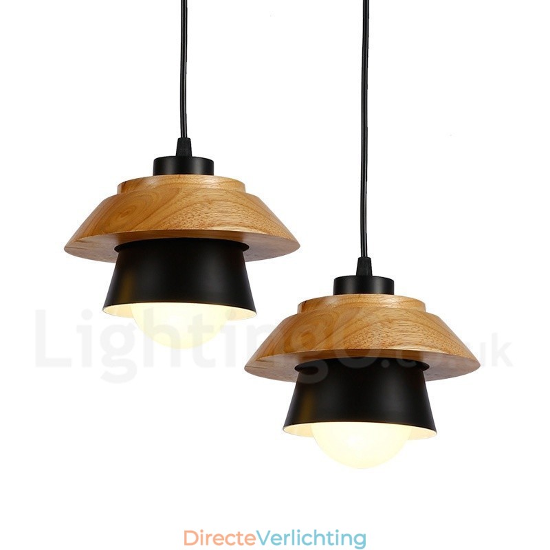 1-lichts moderne, eigentijdse houten hanglamp met aluminiumlegering kap