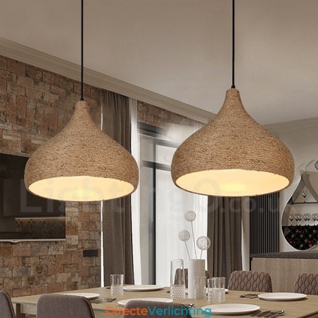 1-lichts retro rustieke henneptouw hanglamp met henneptouw kap 1-lichts retro rustieke henneptouw hanglamp met henneptouw kap