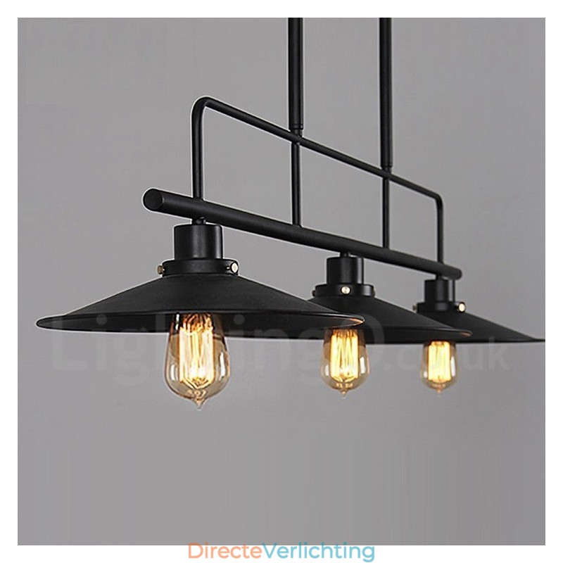 3-lichts retro rustieke stalen hanglamp met stalen kap