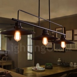 3-lichts retro rustieke stalen hanglamp met stalen kap