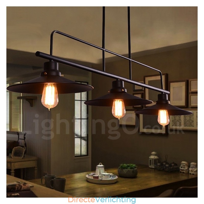 3-lichts retro rustieke stalen hanglamp met stalen kap