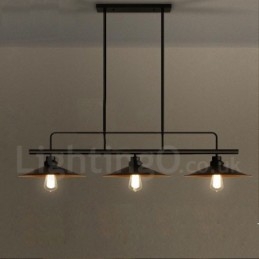 3-lichts retro rustieke stalen hanglamp met stalen kap