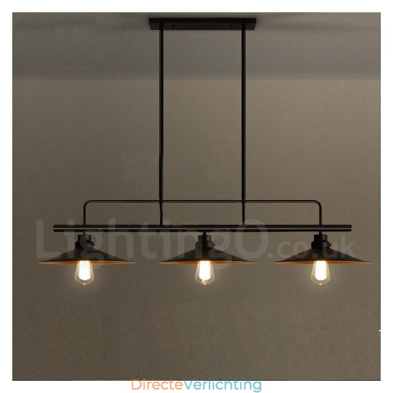 3-lichts retro rustieke stalen hanglamp met stalen kap