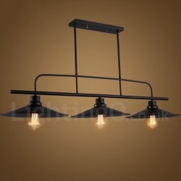 3-lichts retro rustieke stalen hanglamp met stalen kap