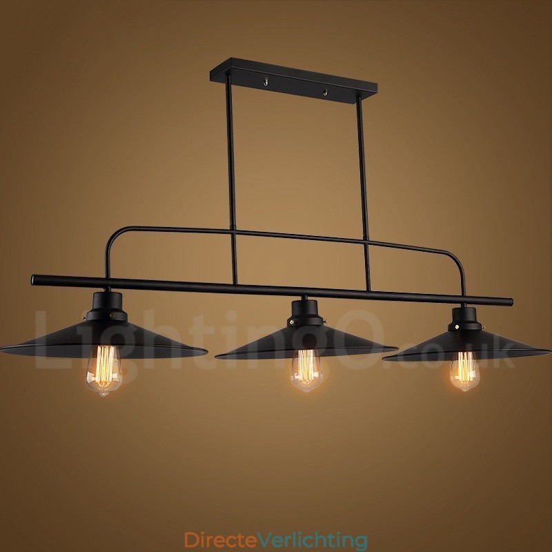 3-lichts retro rustieke stalen hanglamp met stalen kap