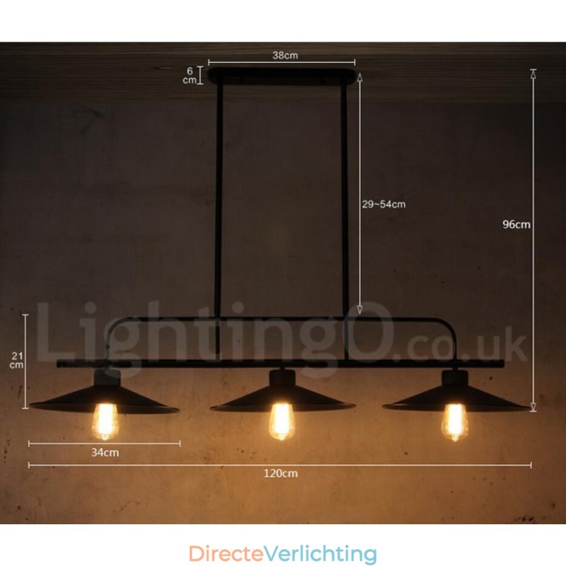 3-lichts retro rustieke stalen hanglamp met stalen kap