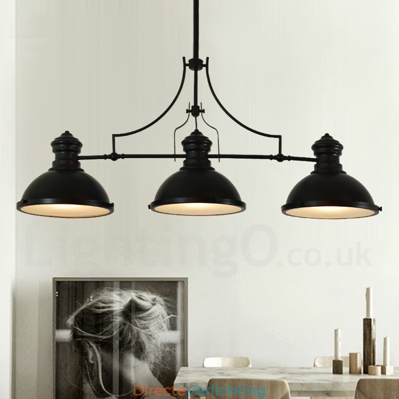 3-lichts retro rustieke stalen hanglamp met stalen kap