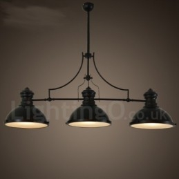 3-lichts retro rustieke stalen hanglamp met stalen kap