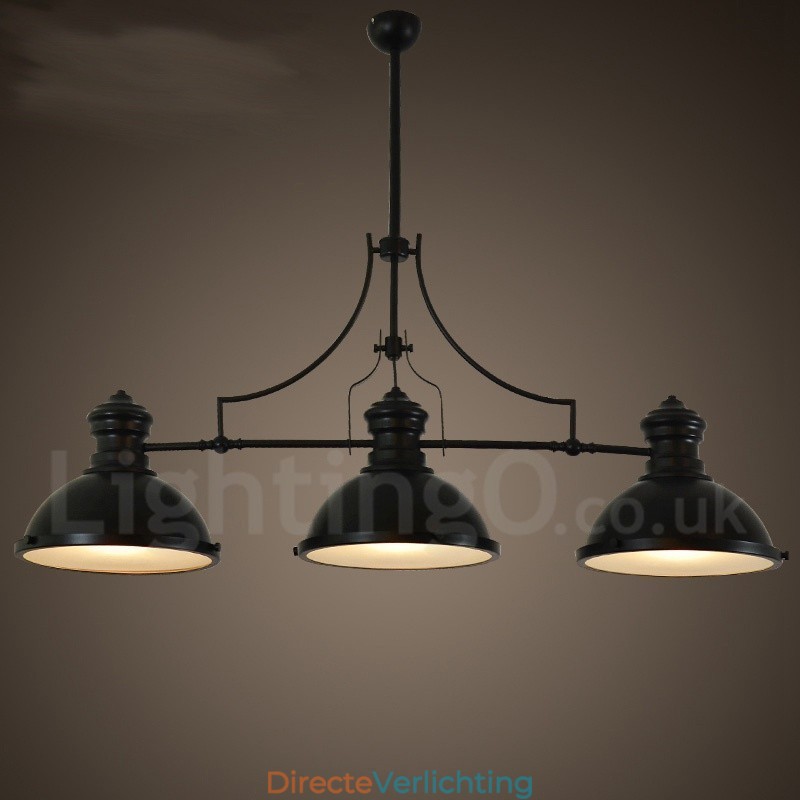 3-lichts retro rustieke stalen hanglamp met stalen kap