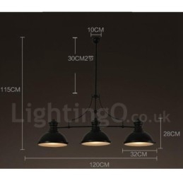 3-lichts retro rustieke stalen hanglamp met stalen kap