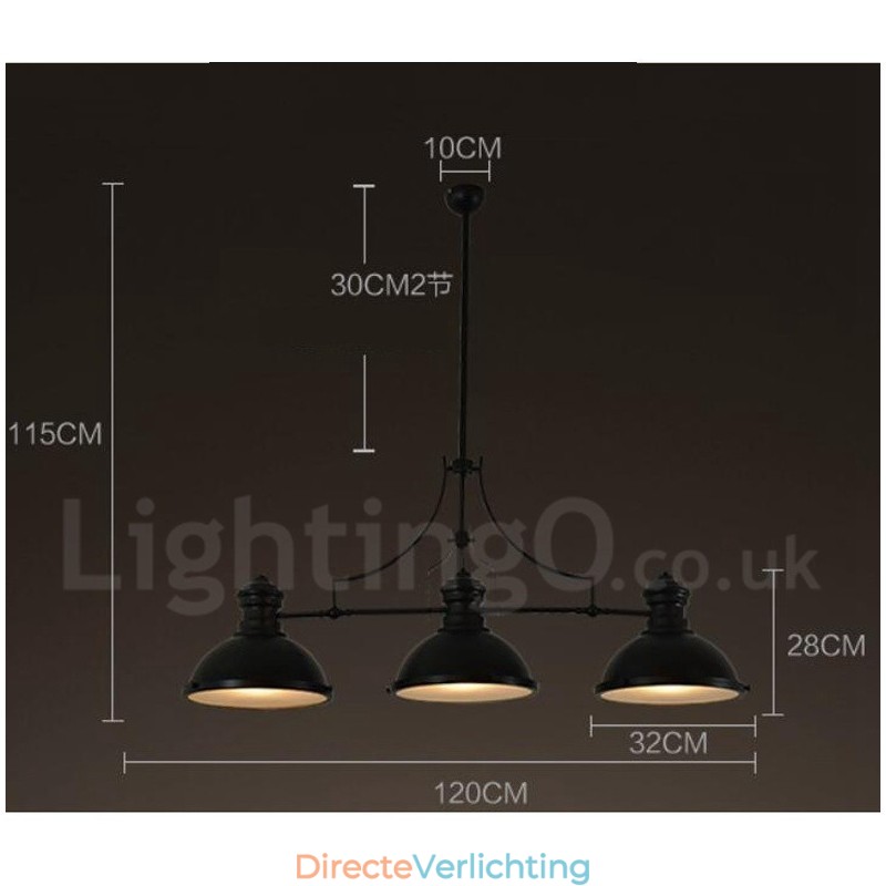 3-lichts retro rustieke stalen hanglamp met stalen kap