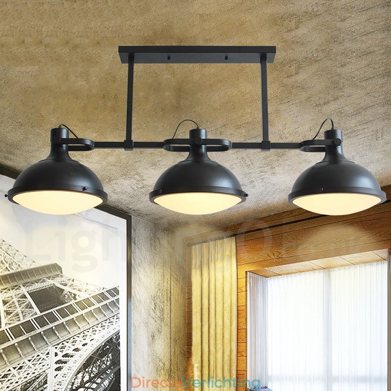 3-lichts retro rustieke stalen hanglamp met glazen kap