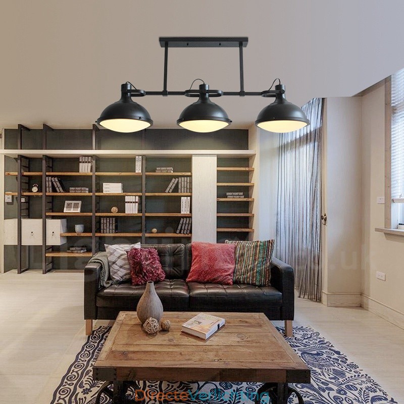 3-lichts retro rustieke stalen hanglamp met glazen kap