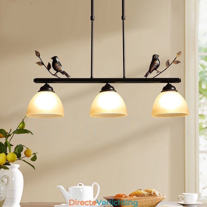 3-lichts retro rustieke stalen hanglamp met glazen kap