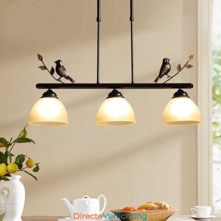 3-lichts retro rustieke stalen hanglamp met glazen kap 3-lichts retro rustieke stalen hanglamp met glazen kap