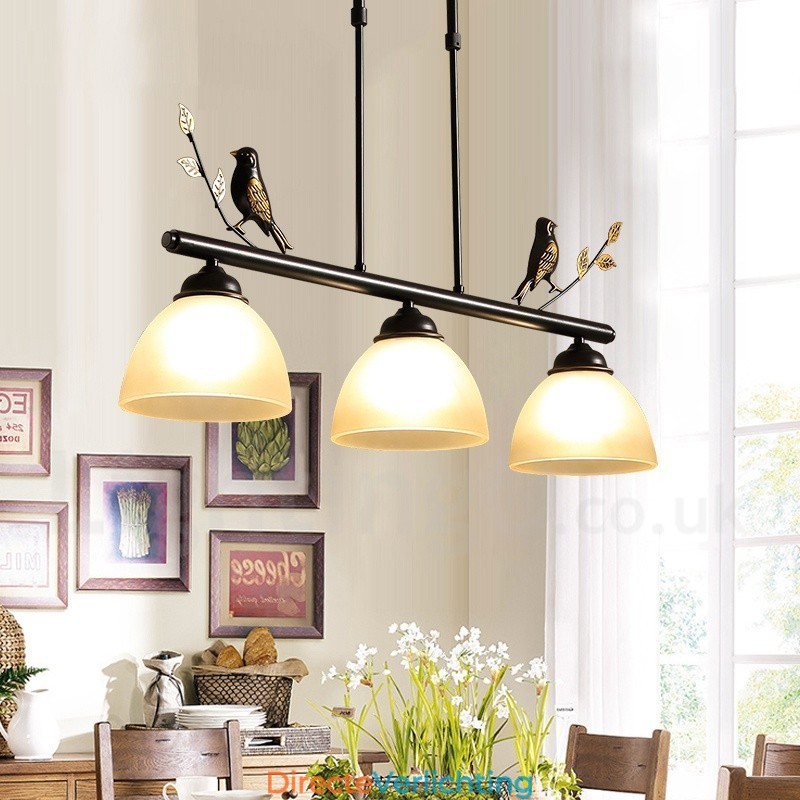 3-lichts retro rustieke stalen hanglamp met glazen kap