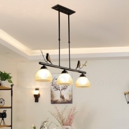 3-lichts retro rustieke stalen hanglamp met glazen kap