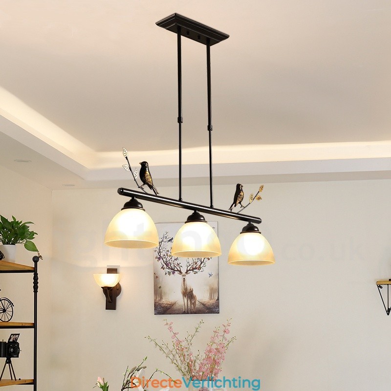 3-lichts retro rustieke stalen hanglamp met glazen kap