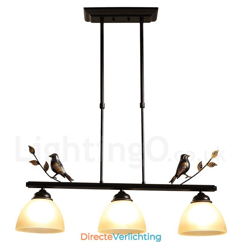 3-lichts retro rustieke stalen hanglamp met glazen kap