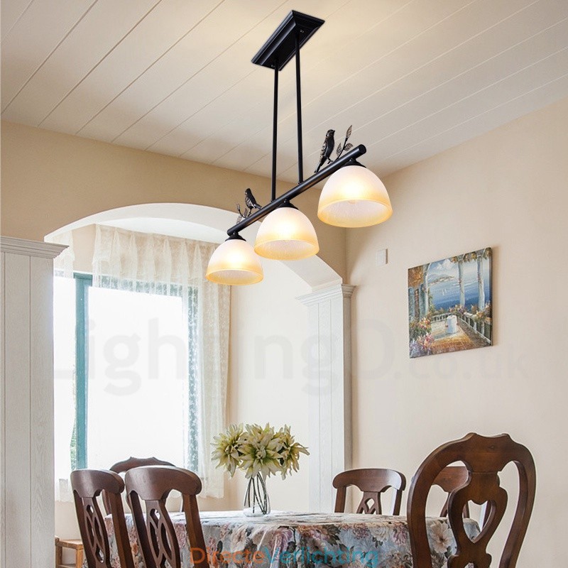 3-lichts retro rustieke stalen hanglamp met glazen kap
