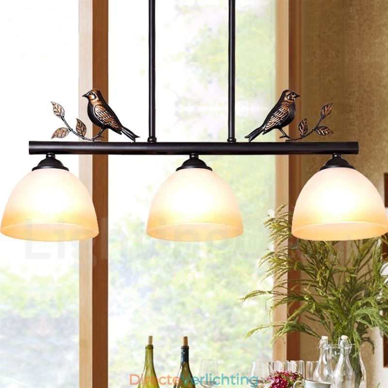 3-lichts retro rustieke stalen hanglamp met glazen kap