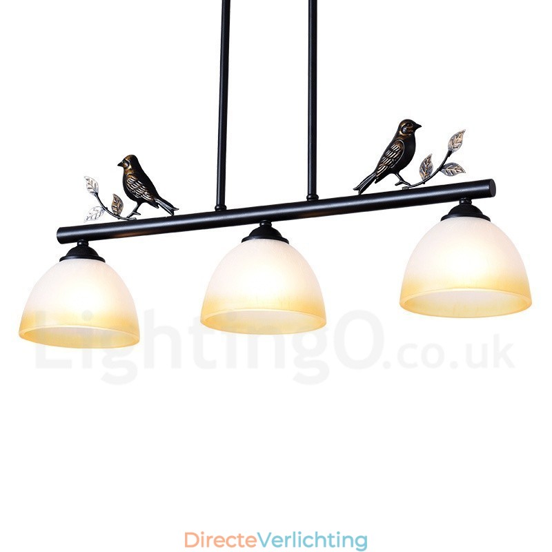 3-lichts retro rustieke stalen hanglamp met glazen kap