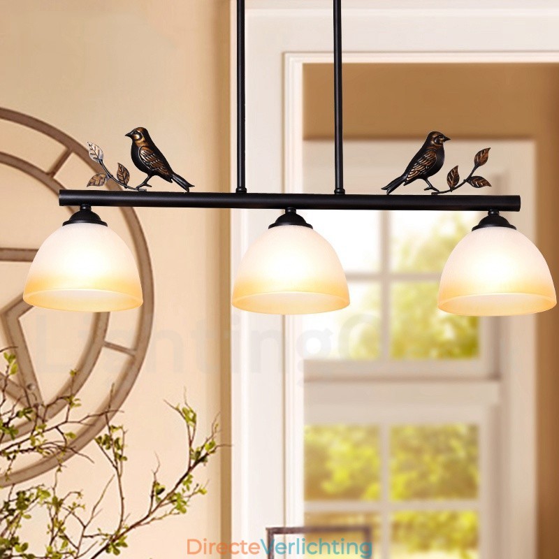 3-lichts retro rustieke stalen hanglamp met glazen kap