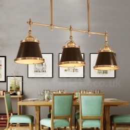 3-lichts retro rustieke luxe messing hanglamp met messing kap