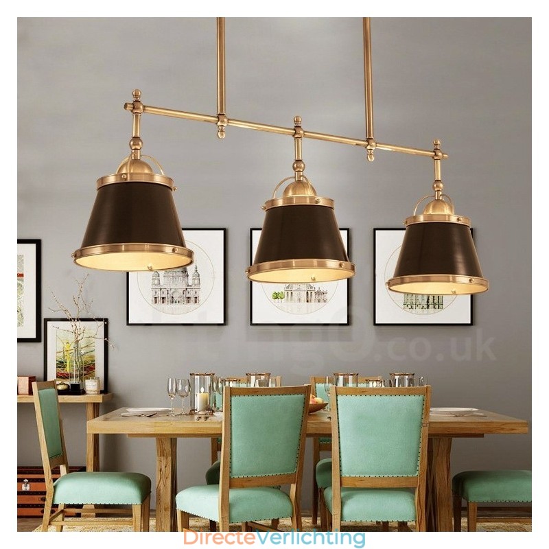 3-lichts retro rustieke luxe messing hanglamp met messing kap