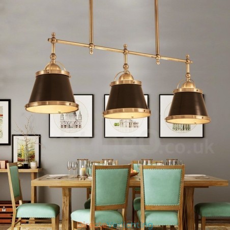 3-lichts retro rustieke luxe messing hanglamp met messing kap 3-lichts retro rustieke luxe messing hanglamp met messing kap