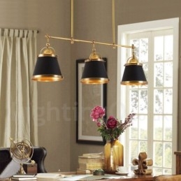 3-lichts retro rustieke luxe messing hanglamp met messing kap