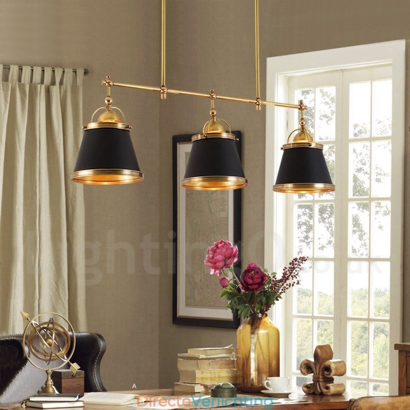 3-lichts retro rustieke luxe messing hanglamp met messing kap
