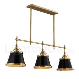 3-lichts retro rustieke luxe messing hanglamp met messing kap