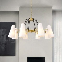 8-lichts retro rustieke luxe messing hanglamp kroonluchter met glazen kap