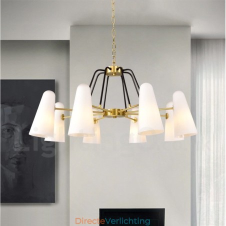 8-lichts retro rustieke luxe messing hanglamp kroonluchter met glazen kap 8-lichts retro rustieke luxe messing hanglamp kroonluchter met glazen kap