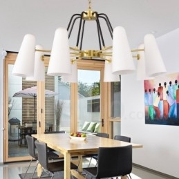 8-lichts retro rustieke luxe messing hanglamp kroonluchter met glazen kap
