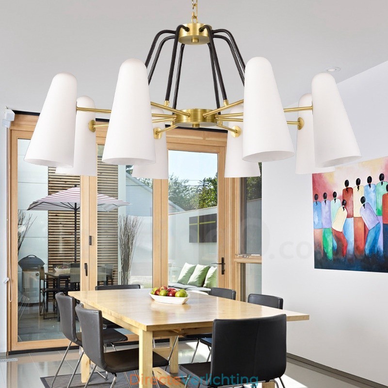 8-lichts retro rustieke luxe messing hanglamp kroonluchter met glazen kap