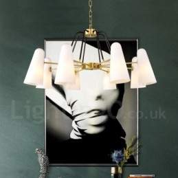8-lichts retro rustieke luxe messing hanglamp kroonluchter met glazen kap
