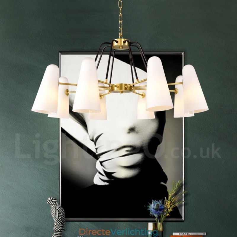 8-lichts retro rustieke luxe messing hanglamp kroonluchter met glazen kap