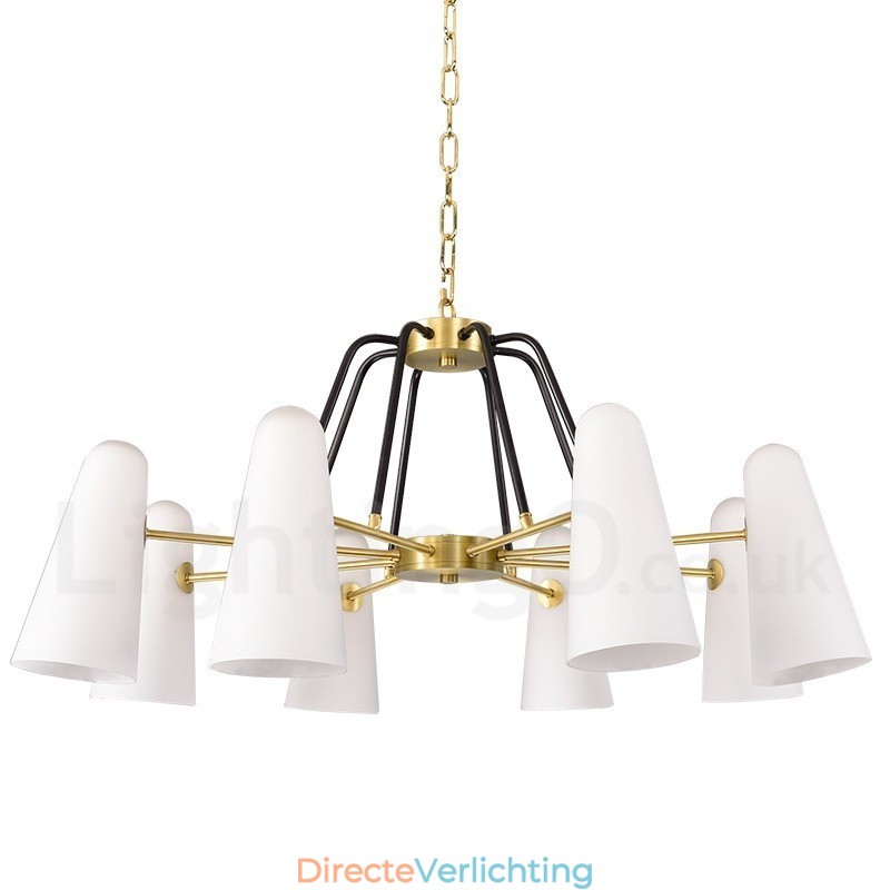 8-lichts retro rustieke luxe messing hanglamp kroonluchter met glazen kap