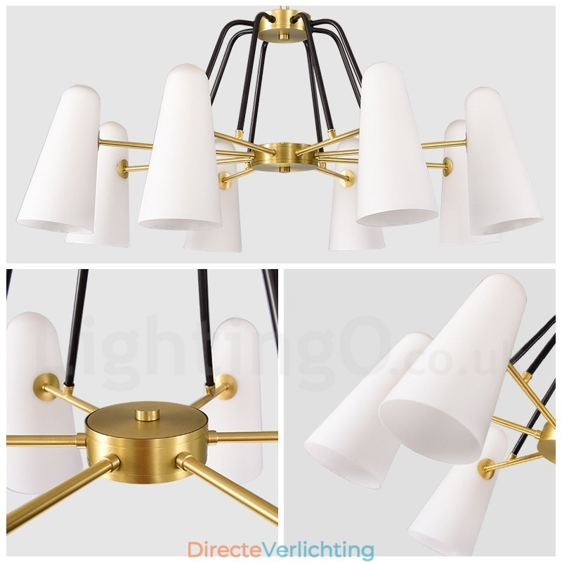 8-lichts retro rustieke luxe messing hanglamp kroonluchter met glazen kap