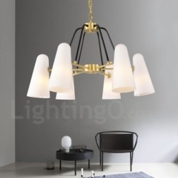 6-lichts retro rustieke luxe messing hanglamp kroonluchter met glazen kap