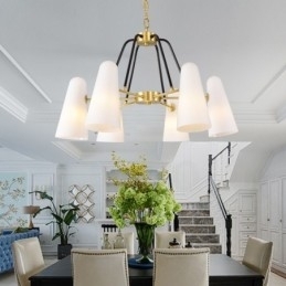 6-lichts retro rustieke luxe messing hanglamp kroonluchter met glazen kap