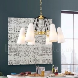 6-lichts retro rustieke luxe messing hanglamp kroonluchter met glazen kap