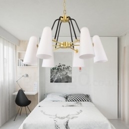 6-lichts retro rustieke luxe messing hanglamp kroonluchter met glazen kap