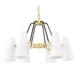 6-lichts retro rustieke luxe messing hanglamp kroonluchter met glazen kap