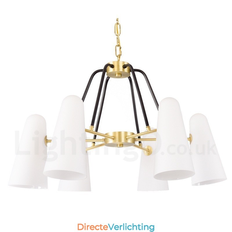 6-lichts retro rustieke luxe messing hanglamp kroonluchter met glazen kap