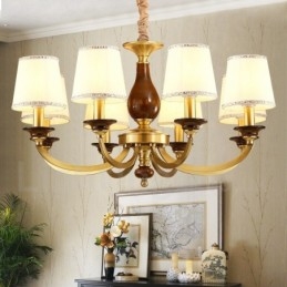 8-lichts retro rustieke luxe messing hanglamp kroonluchter met glazen kap